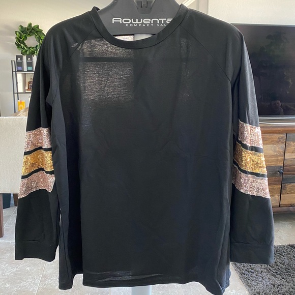 black sequin stripe long sleeve top